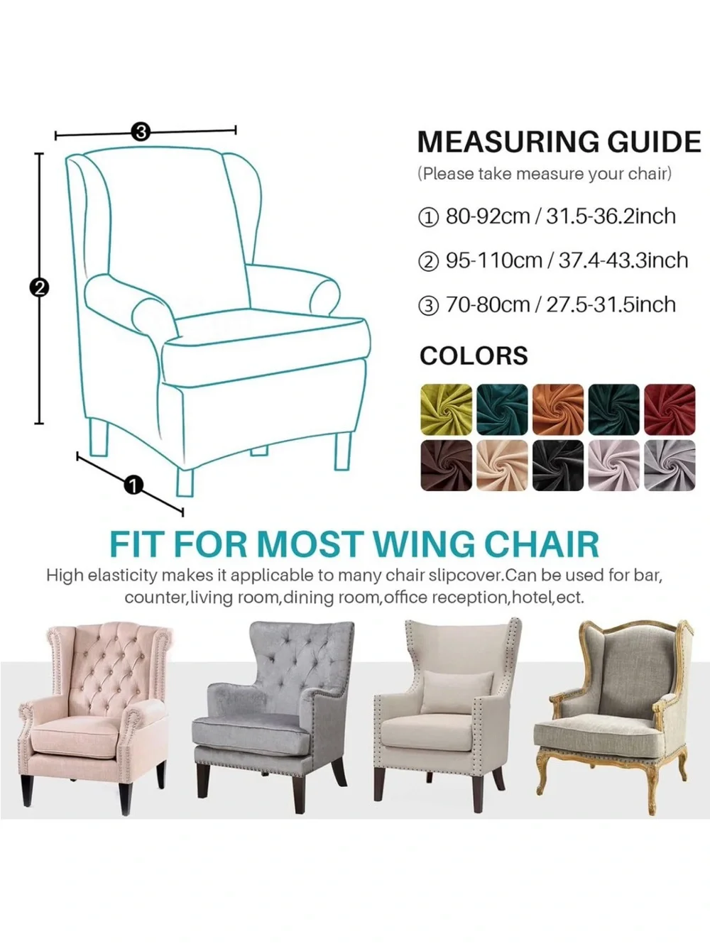 Pair deep teal wing chair velvet covers (2)